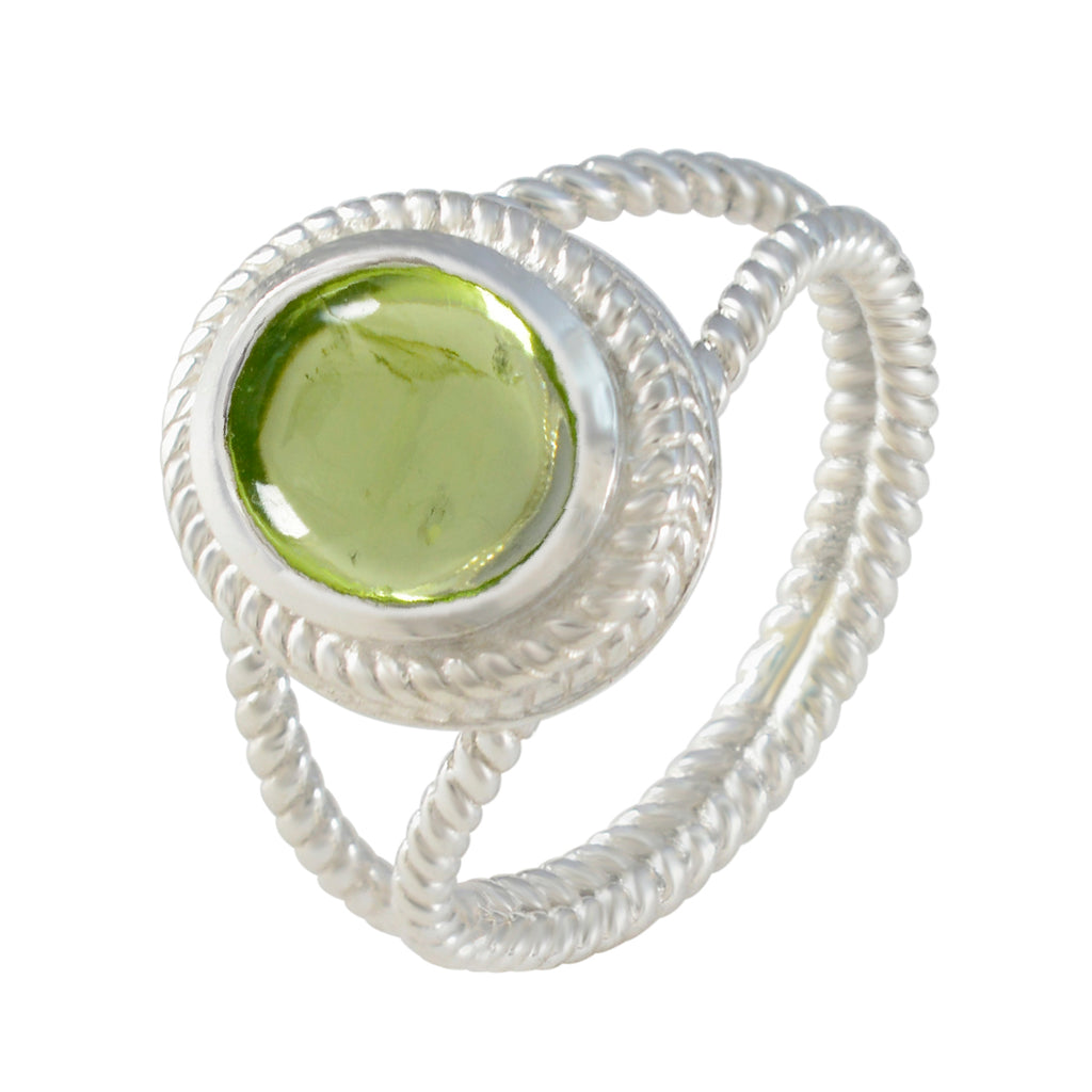 Peridot Solitaire Latin American Silver Green Gemstone Classic Rope Wire Ring Jewelry