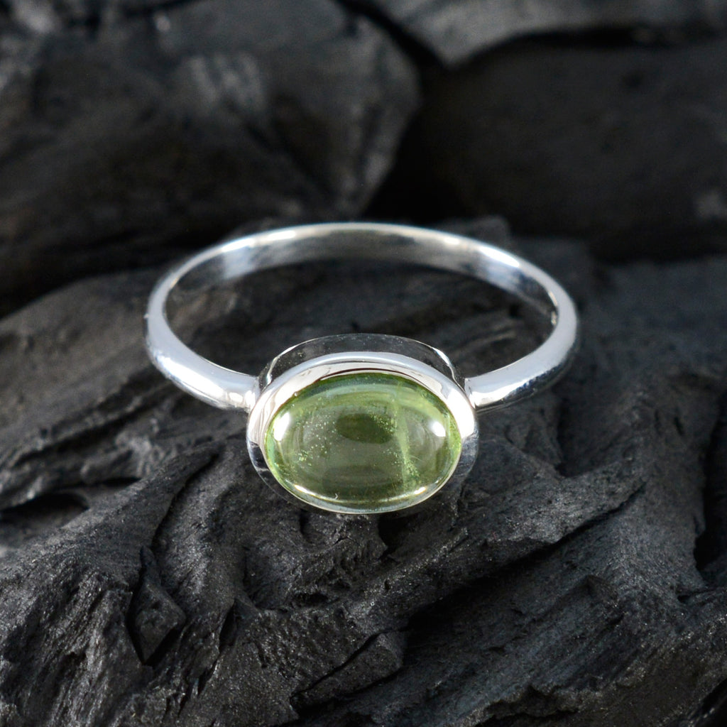 Peridot Solitaire Japanese Sterling Silver Green Gemstone Dainty Contemporary Ring Jewelry