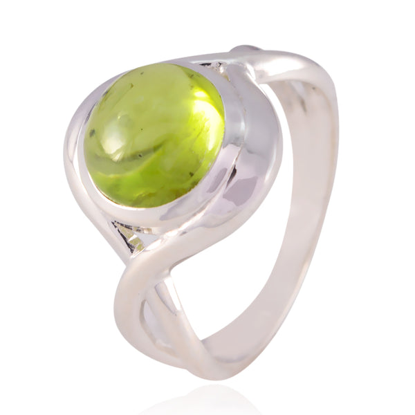 Peridot Solitaire Egyptian Silver Green Gemstone Mid weight Luxurious Ring Jewelry