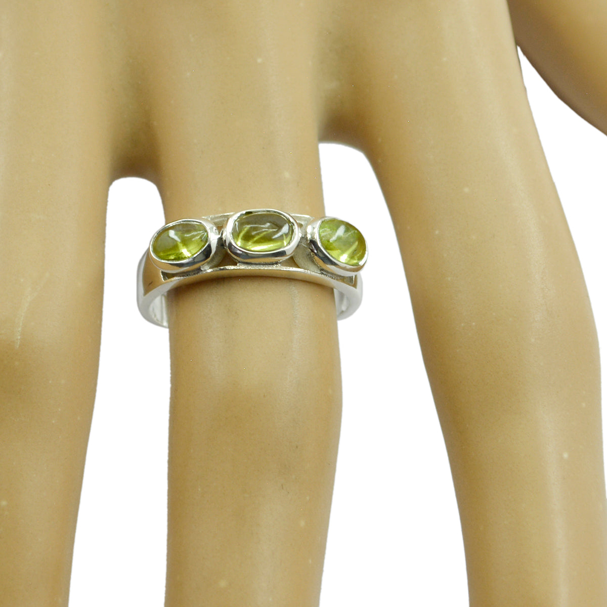 Peridot Trilogy Japanese Silver Green Gemstones Delicate Contemporary Ring Jewellery