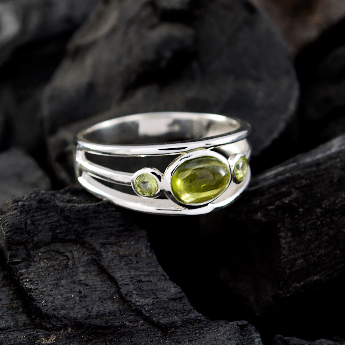 Peridot Trilogy Indian 92.5 Silver Green Gemstones Tiny Trendy Ring Jewellery