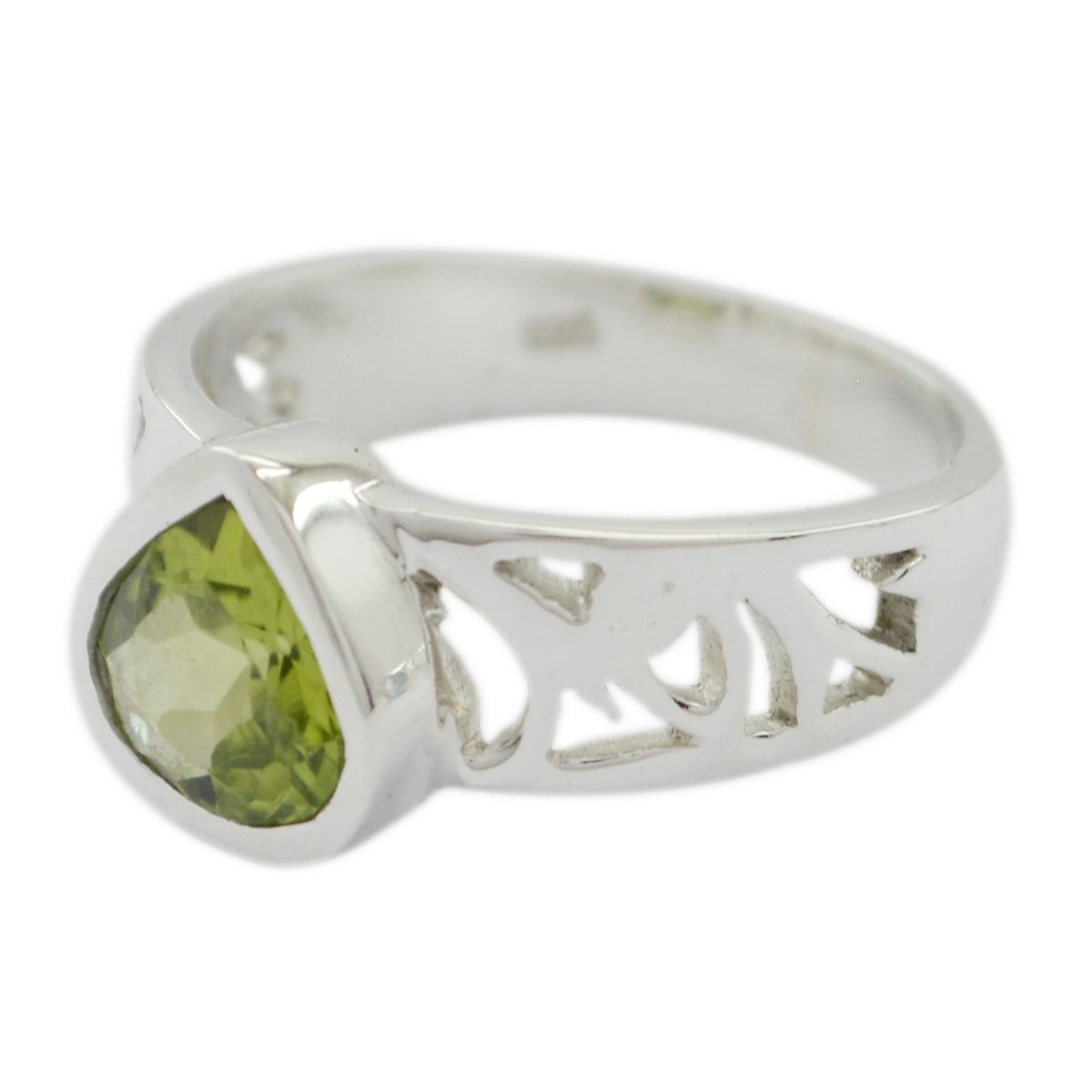 Peridot Solitaire French 92.5 Silver Green Gemstone Eye catching Engagement Ring Jewelry