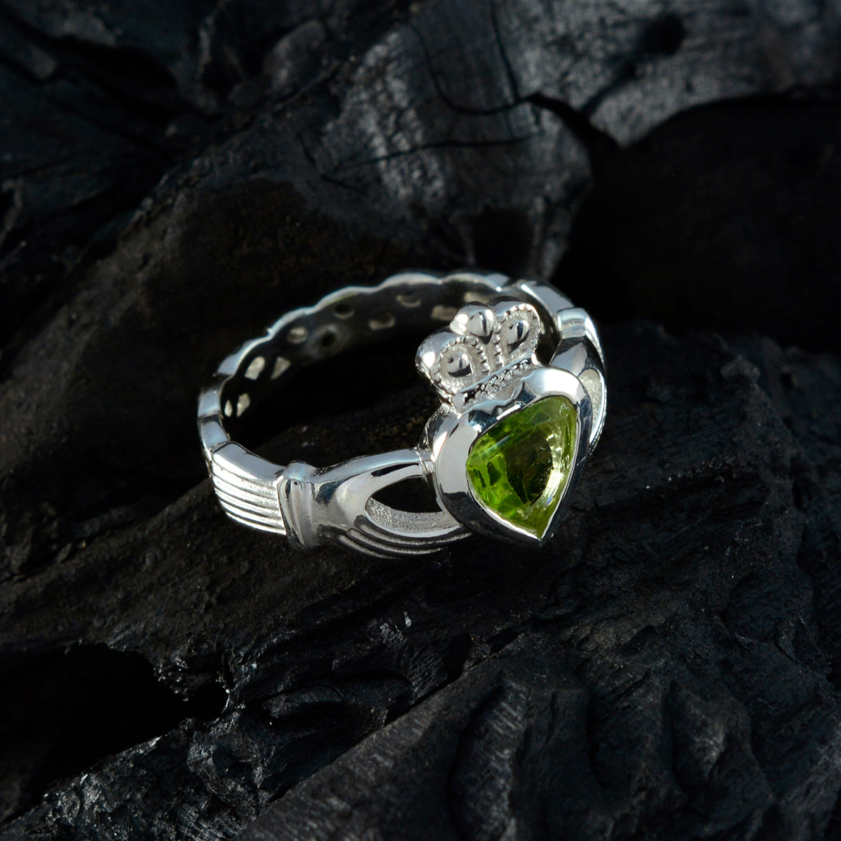 Peridot Solitaire Russian 925 Sterling Silver Green Gemstones Eye catching wedding Ring Jewellery