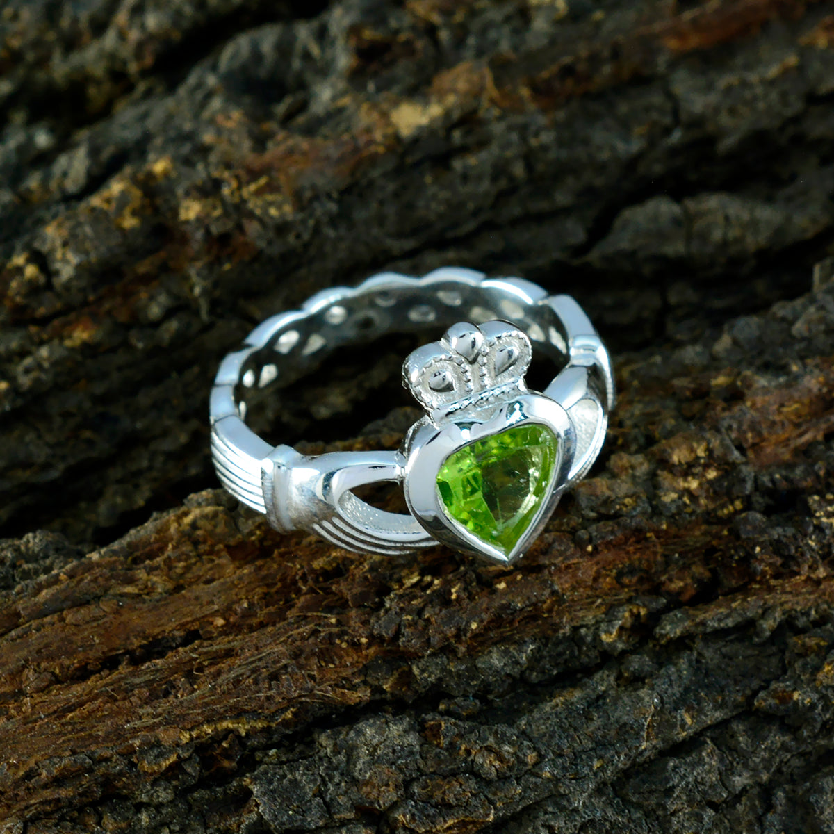 Peridot Solitaire Russian 925 Sterling Silver Green Gemstones Eye catching wedding Ring Jewellery