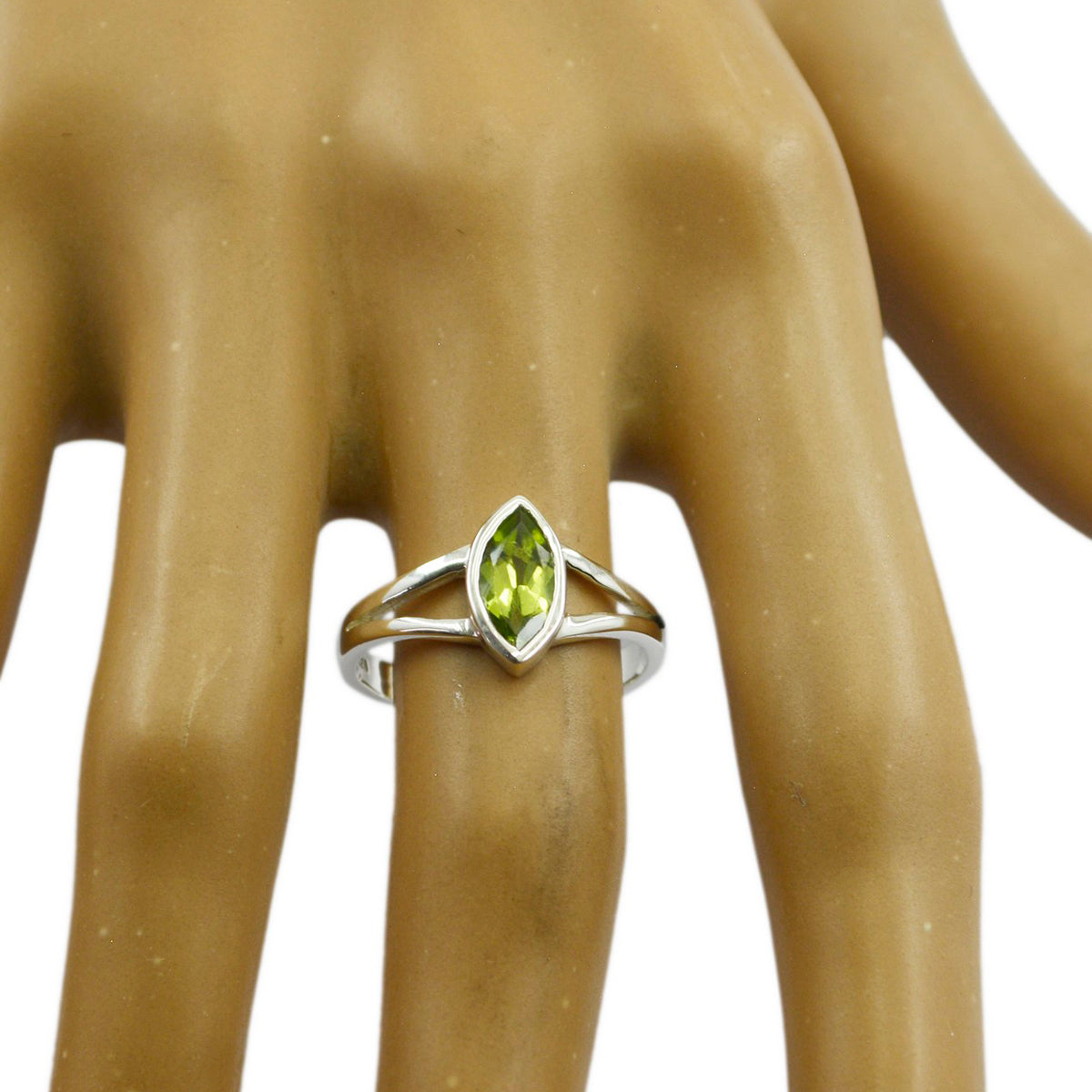 Peridot Solitaire Korean Silver Green Gemstone Dainty Geometric Ring Jewellery