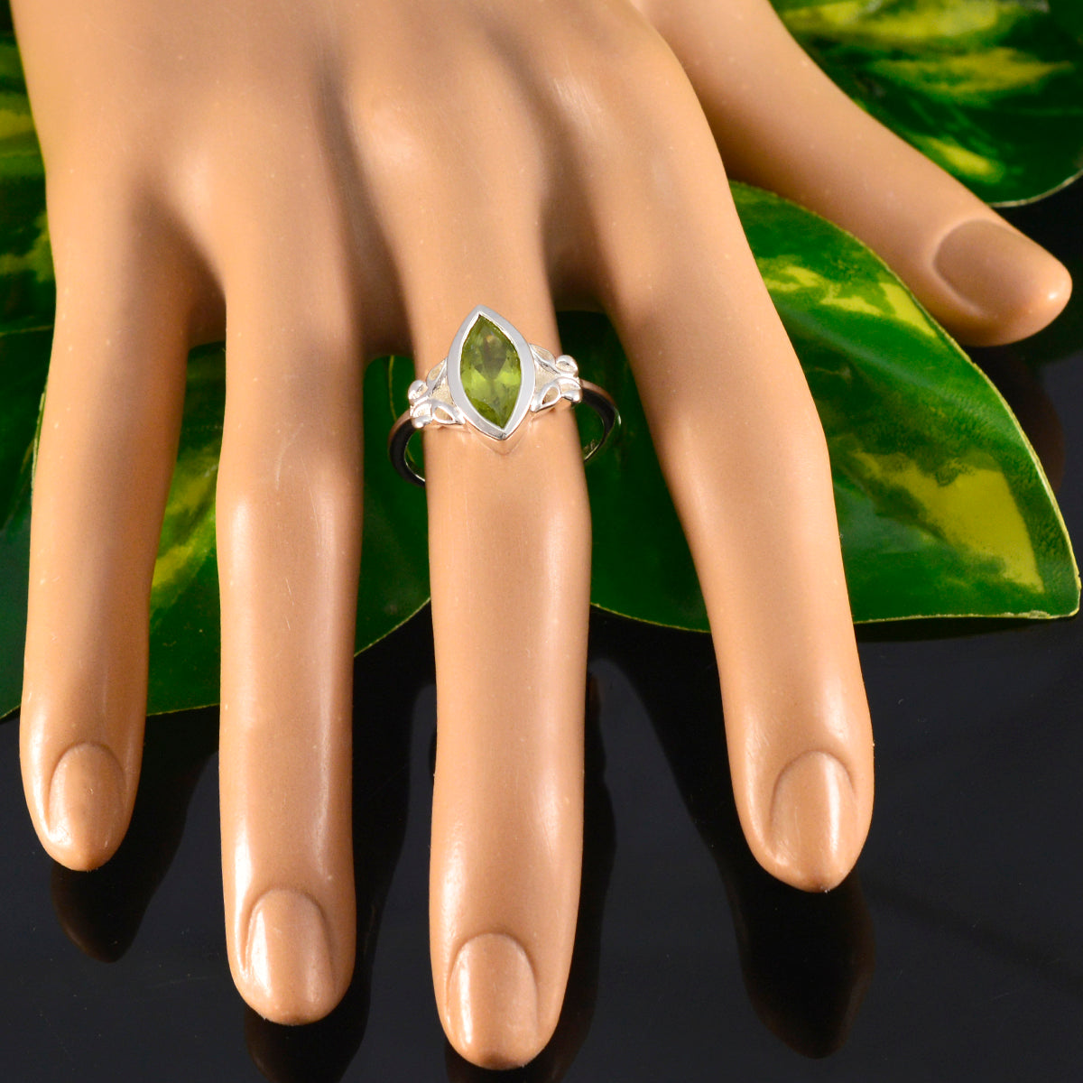 Peridot Solitaire American 92.5 Silver Green Gemstone Whisper thin Trendy Ring Jewellery