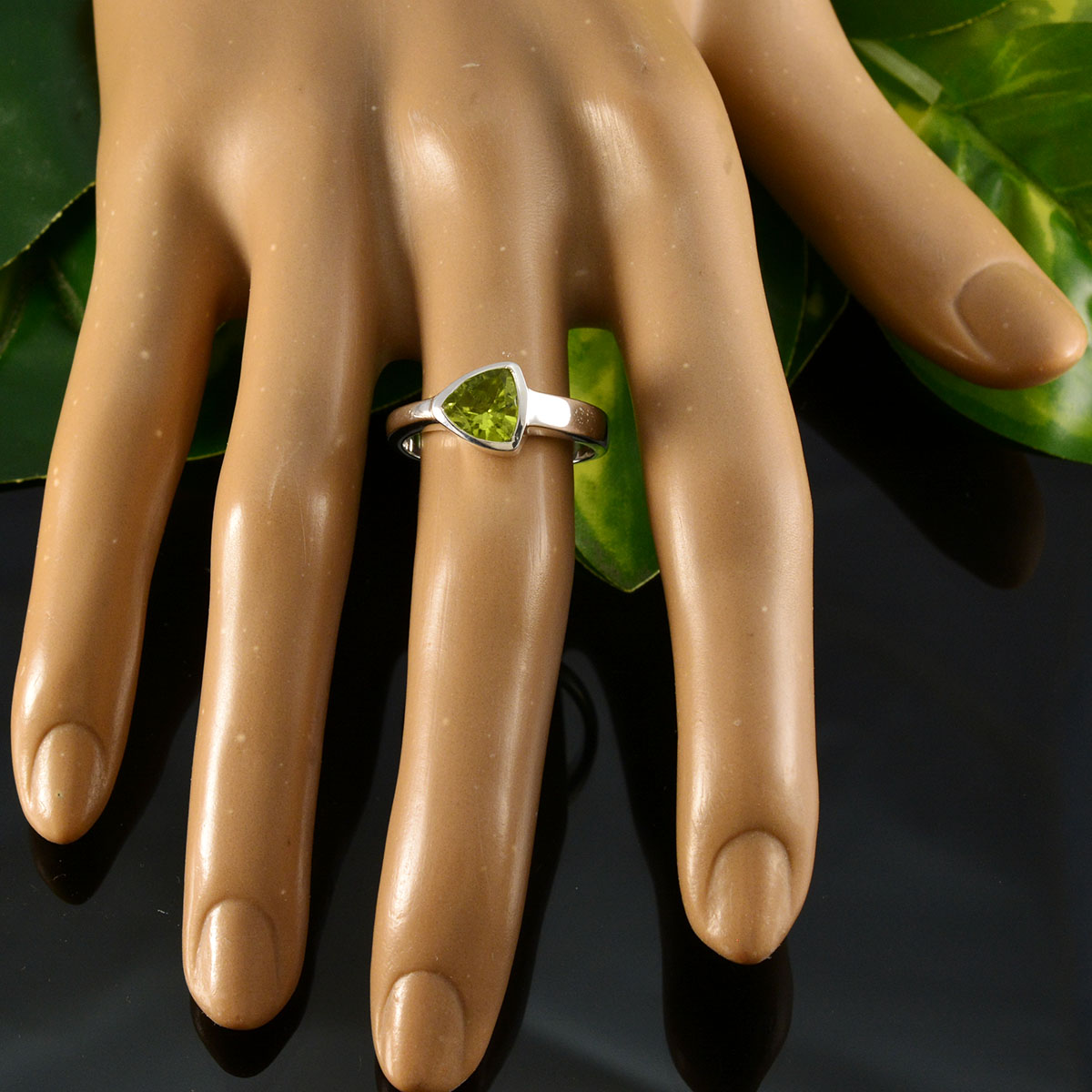 Peridot Solitaire Egyptian 925 Sterling Silver Green Gemstone Tiny Geometric Ring Jewelry