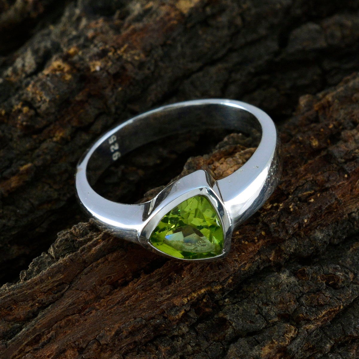 Peridot Solitaire Egyptian 925 Sterling Silver Green Gemstone Tiny Geometric Ring Jewelry