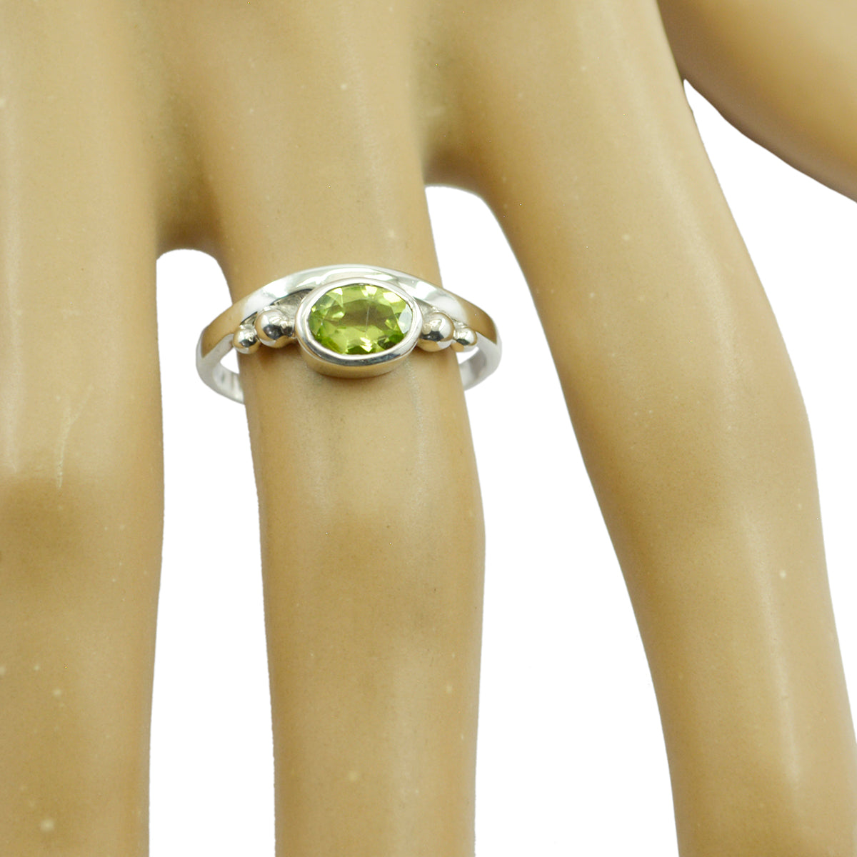 Peridot Solitaire Amerikansk 925 Sterling Silver Gröna Ädelstenar Delikata Sofistikerade Ringsmycken Sekundär produktbild