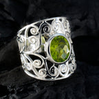 Peridot Solitaire Italian Silver Green Gemstone Versatile Filigree  Ring Jewellery