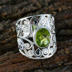 Peridot Solitaire Italian Silver Green Gemstone Versatile Filigree  Ring Jewellery