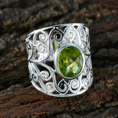 Peridot Solitaire Italian Silver Green Gemstone Versatile Filigree  Ring Jewellery