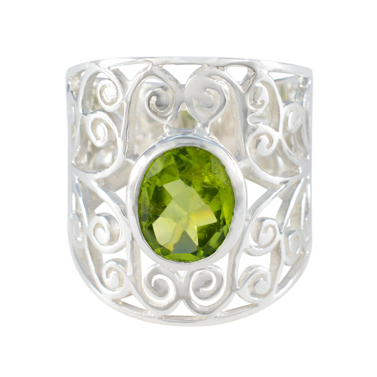 Peridot Solitaire Italian Silver Green Gemstone Versatile Filigree  Ring Jewellery Главное изображение товара