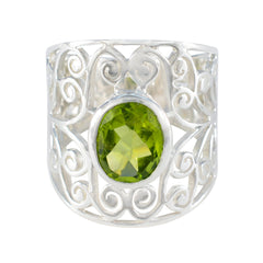 Peridot Solitaire Italian Silver Green Gemstone Versatile Filigree  Ring Jewellery