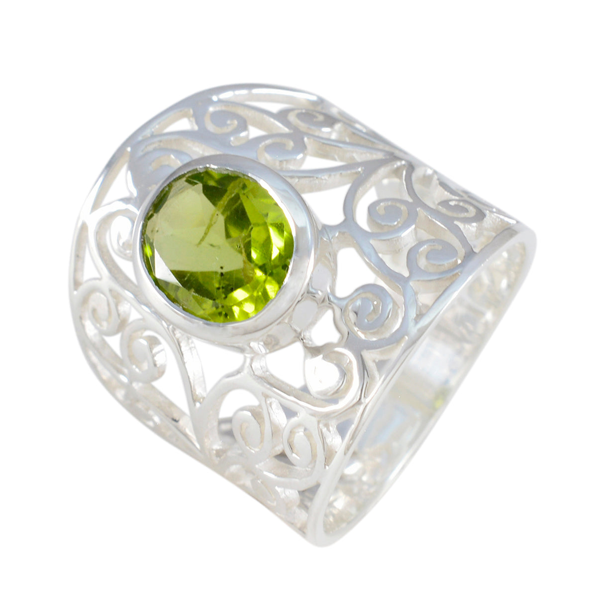 Peridot Solitaire Italian Silver Green Gemstone Versatile Filigree  Ring Jewellery