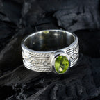 Peridot Solitaire African 925 Sterling Silver Green Gemstone Mid weight Art Deco Ring Jewellery