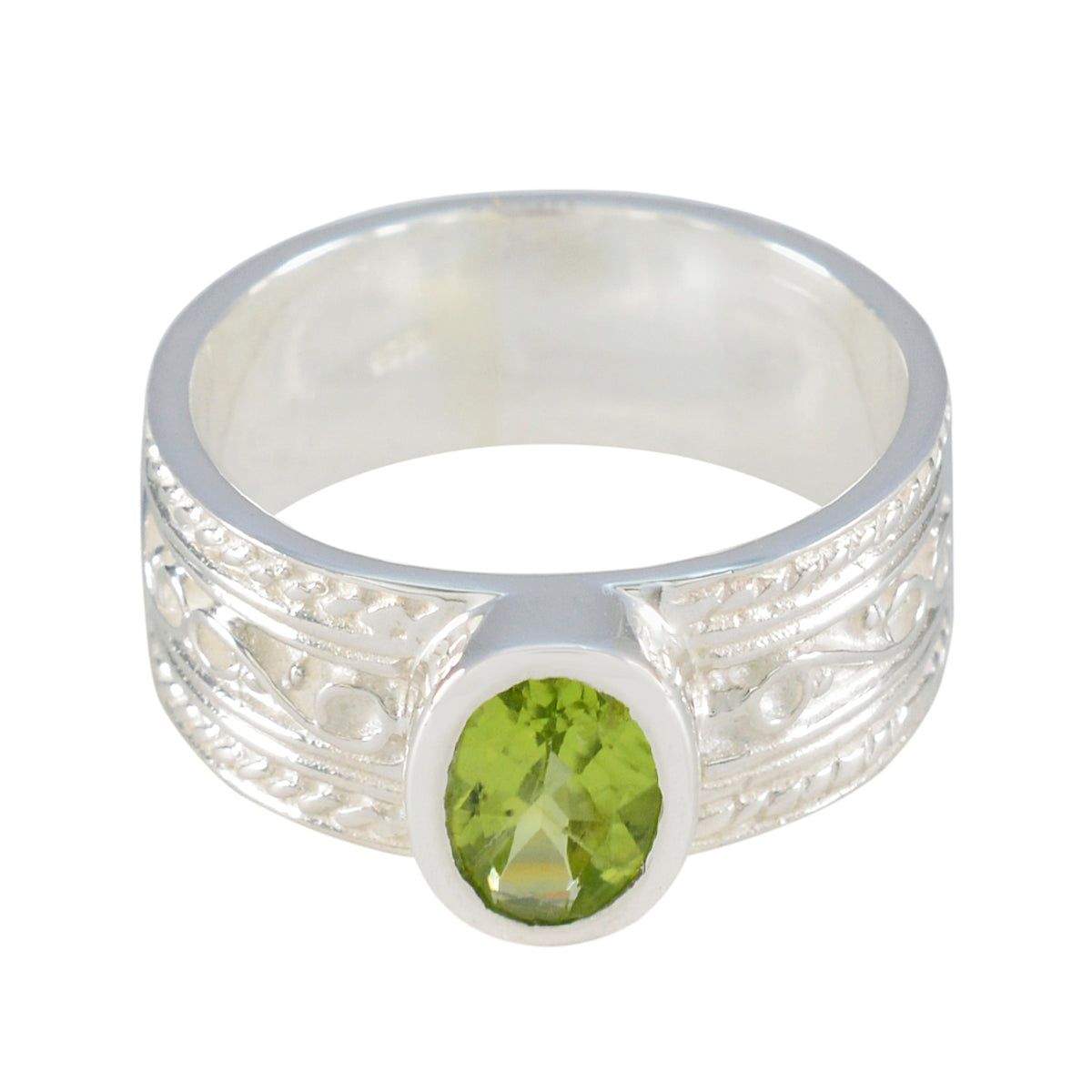 Peridot Solitaire African 925 Sterling Silver Green Gemstone Mid weight Art Deco Ring Jewellery メイン画像