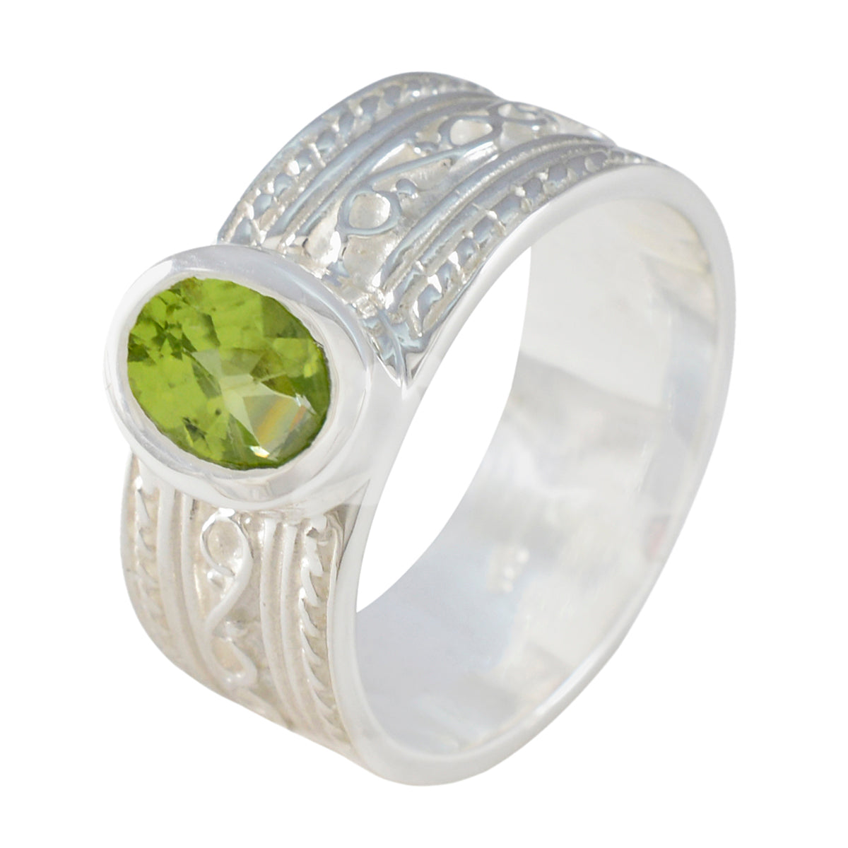 Peridot Solitär Afrikanischer 925 Sterling Silber Grüner Edelstein Mittelschwerer Art Deco Ring Schmuck