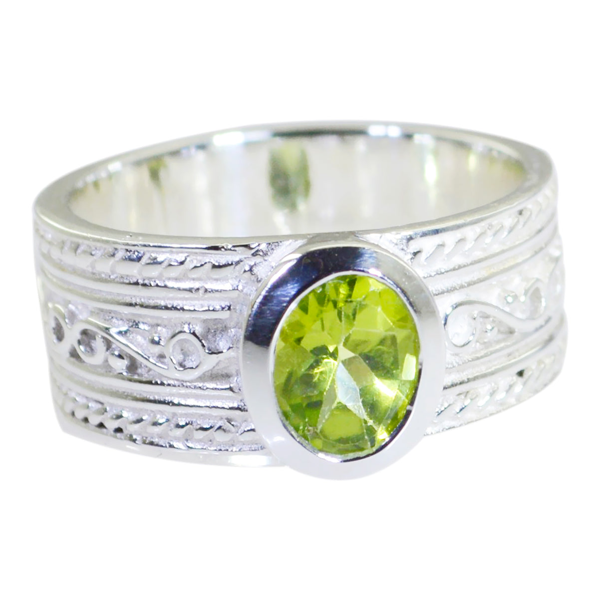 Peridot Solitaire African 925 Sterling Silver Green Gemstone Mid weight Art Deco Ring Jewellery