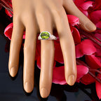 Peridot Solitaire German 925 Sterling Silver Green Gems Minimal Art Deco Ring Jewellery