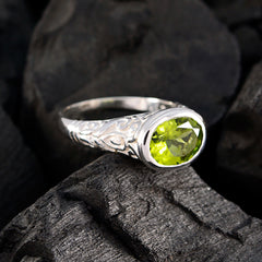 Peridot Solitaire German 925 Sterling Silver Green Gems Minimal Art Deco Ring Jewellery