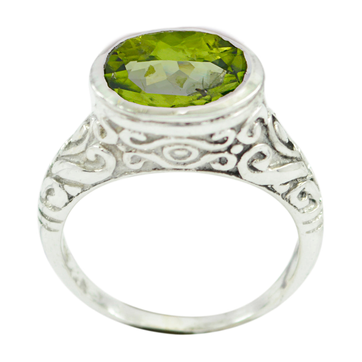 Peridot Solitaire German 925 Sterling Silver Green Gems Minimal Art Deco Ring Jewellery Immagine principale del prodotto