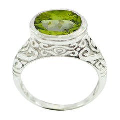 Peridot Solitaire German 925 Sterling Silver Green Gems Minimal Art Deco Ring Jewellery