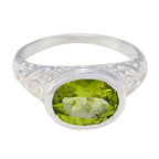 Peridot Solitaire German 925 Sterling Silver Green Gems Minimal Art Deco Ring Jewellery