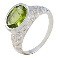 Peridot Solitaire German 925 Sterling Silver Green Gems Minimal Art Deco Ring Jewellery