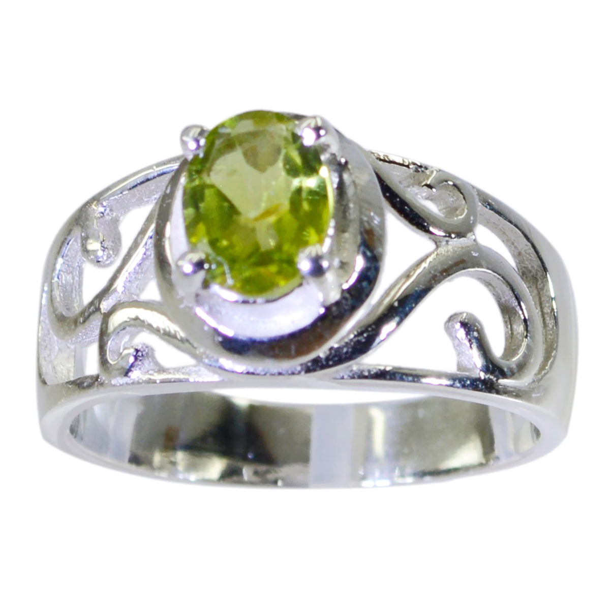 Peridot Solitaire Mexican 92.5 Silver Green Gemstone Minimal Filigree Ring Jewelry Hoofdafbeelding