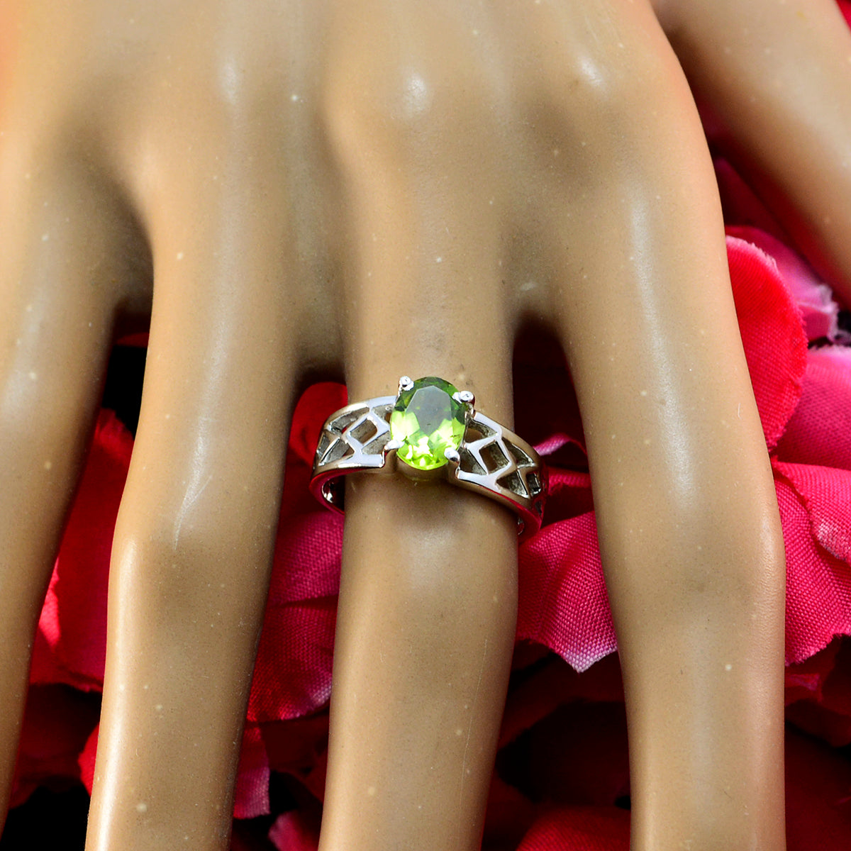 Peridot Solitaire Italian Silver Green Gemstones Featherlight Rope Wire Ring Jewellery