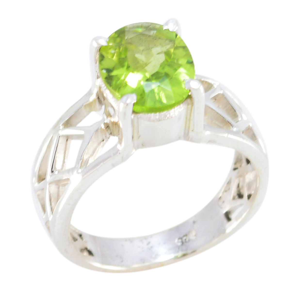 Peridot Solitaire Italian Silver Green Gemstones Featherlight Rope Wire Ring Jewellery