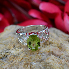 Peridot Solitaire Italian Silver Green Gemstones Featherlight Rope Wire Ring Jewellery