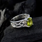 Peridot Solitaire Russian 92.5 Silver Green Gemstone Slim Traditional Ring Jewellery