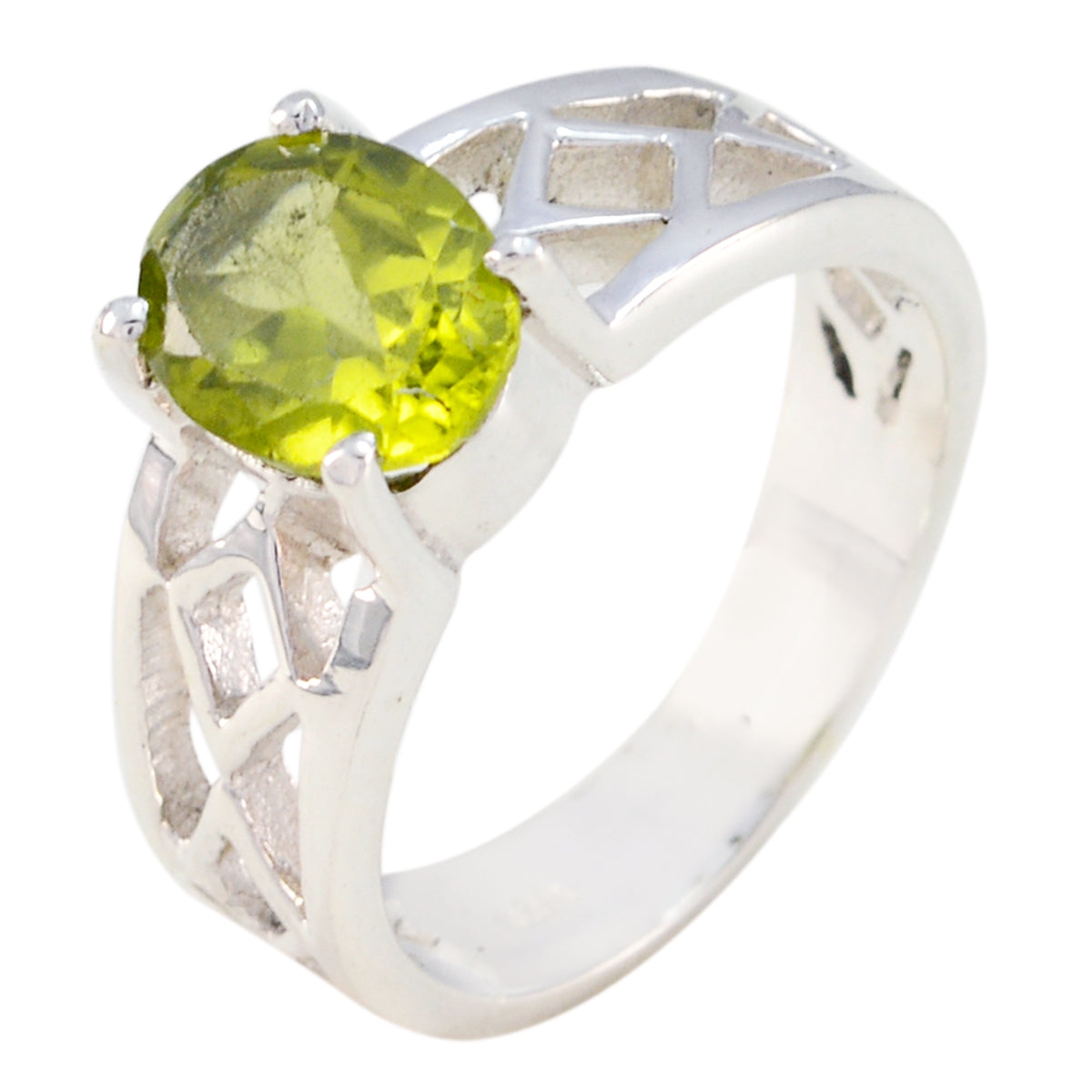Peridot Solitaire Russian 92.5 Silver Green Gemstone Slim Traditional Ring Jewellery Hoofdafbeelding