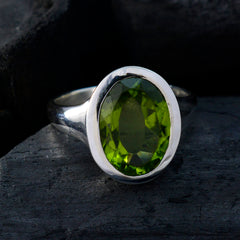 Peridot Solitaire French 925 Sterling Silver Green Gems Minimal Abstract Ring Jewelry
