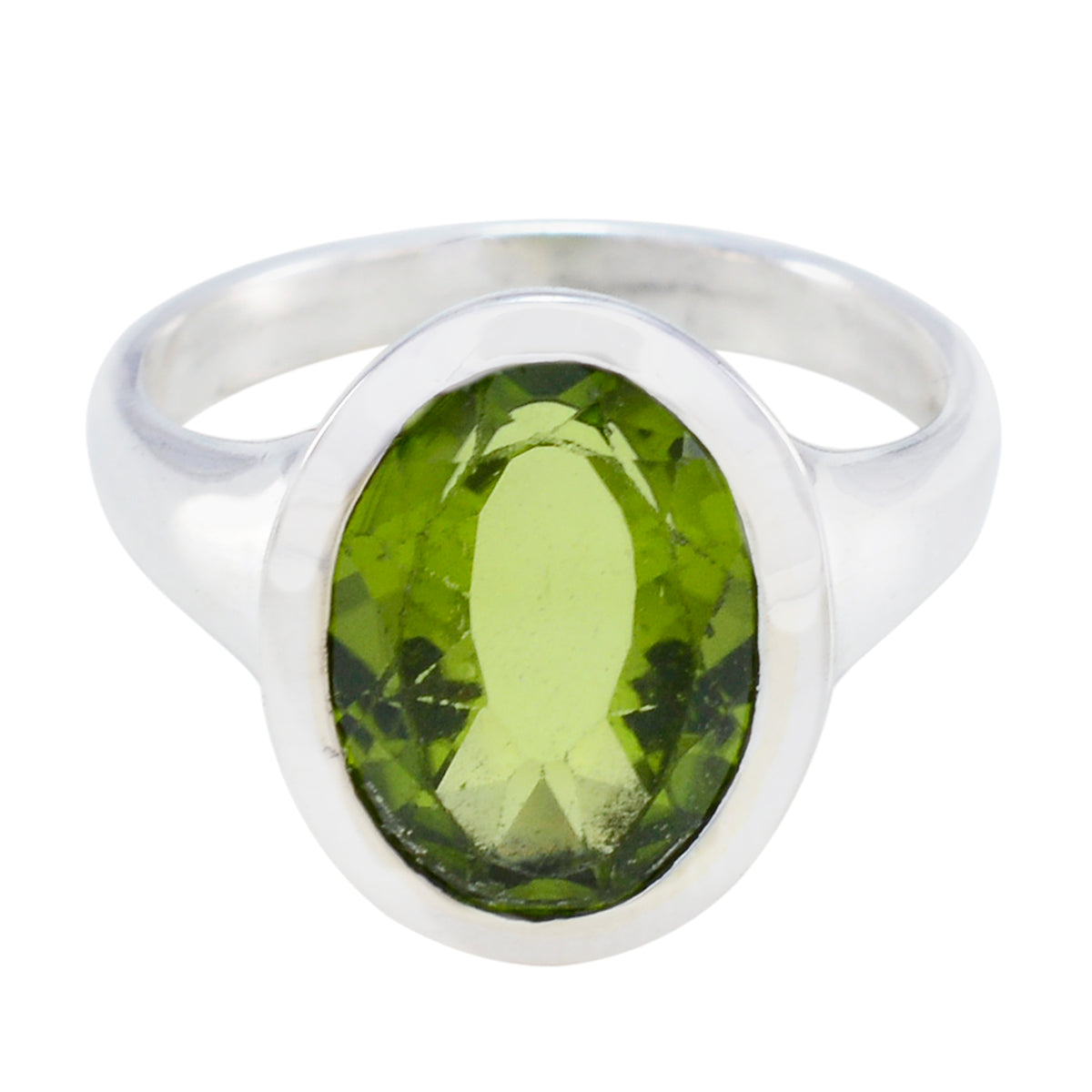 Peridot Solitaire French 925 Sterling Silver Green Gems Minimal Abstract Ring Jewelry Main image
