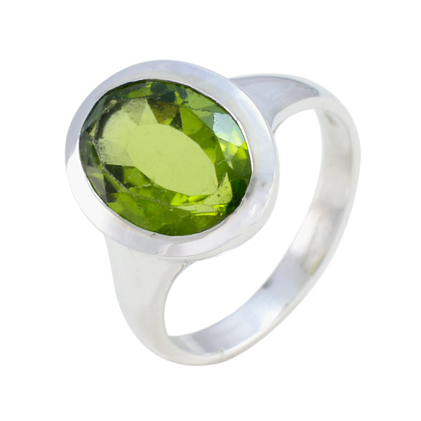 Peridot Solitaire French 925 Sterling Silver Green Gems Minimal Abstract Ring Jewelry