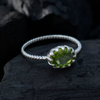 Peridot Solitaire Japanese Sterling Silver Green Gemstone Elegant  Twist Ring Jewelry