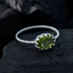 Peridot Solitaire Japanese Sterling Silver Green Gemstone Elegant  Twist Ring Jewelry