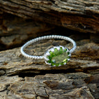 Peridot Solitaire Japanese Sterling Silver Green Gemstone Elegant  Twist Ring Jewelry
