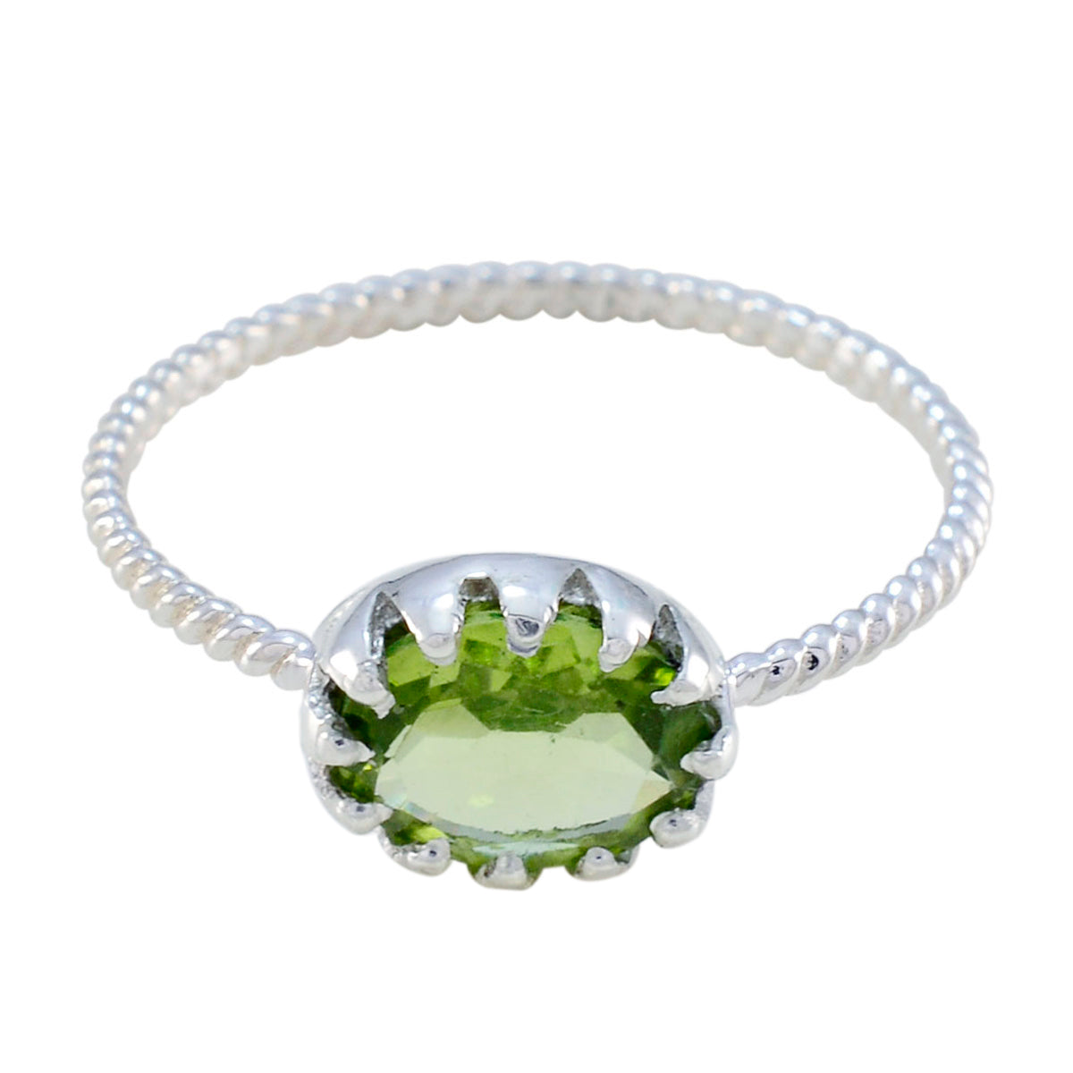 Peridot Solitaire Japanese Sterling Silver Green Gemstone Elegant  Twist Ring Jewelry