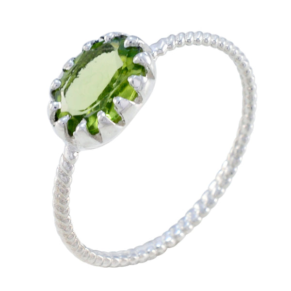 Peridot Solitaire Japanese Sterling Silver Green Gemstone Elegant  Twist Ring Jewelry