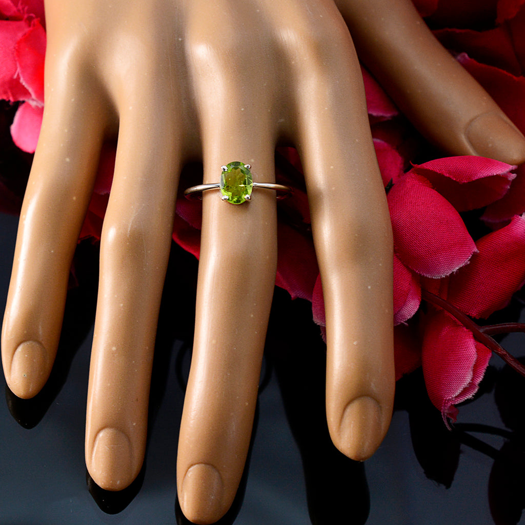 Peridot Solitaire American 925 Sterling Silver Green Gemstone Elegant  Glamorous Ring Jewellery