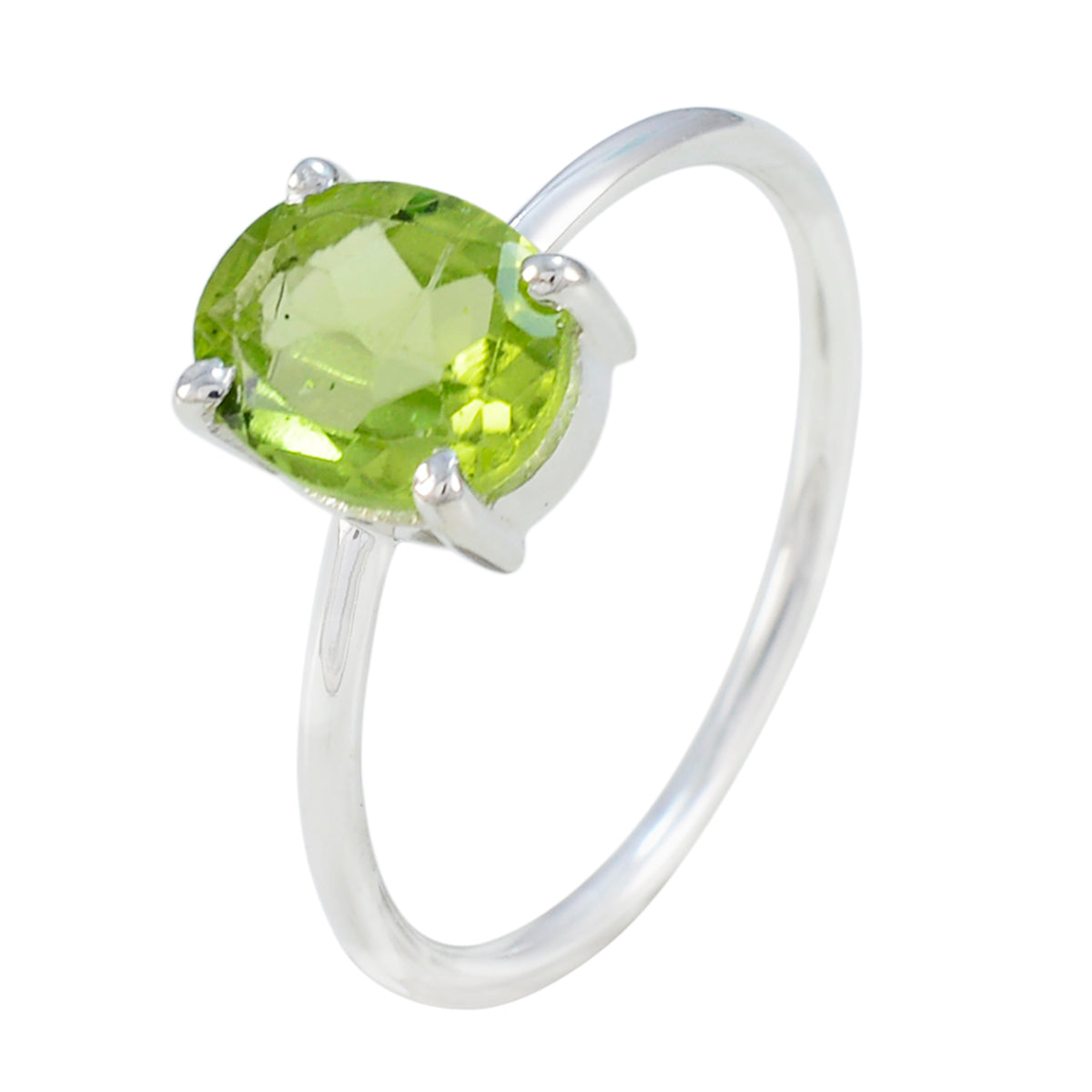 Peridot Solitaire American 925 Sterling Silver Green Gemstone Elegant  Glamorous Ring Jewellery