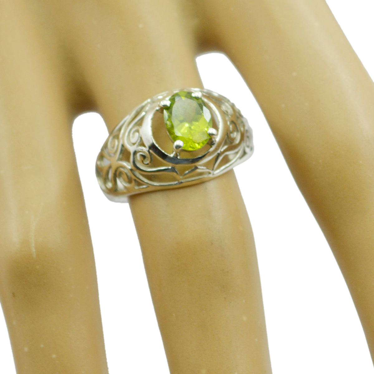 Peridot Solitaire Mexican 92.5 Silver Green Gemstone Whisper thin Filigree Ring Jewellery
