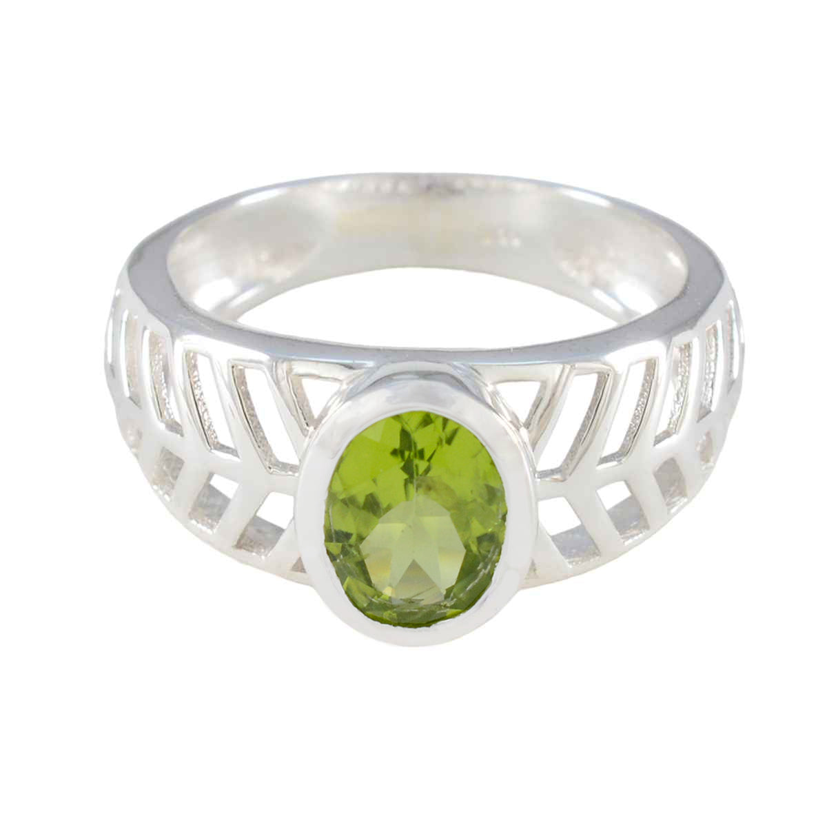 Peridot Solitaire German 925 Silver Green Gemstones Minimal Art Deco Ring Jewelry