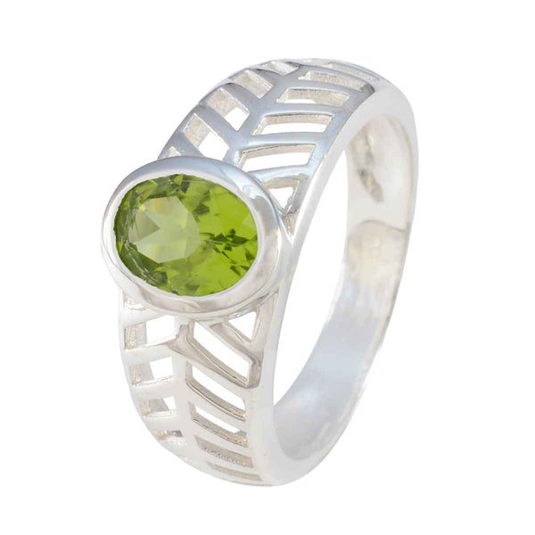 Peridot Solitaire German 925 Silver Green Gemstones Minimal Art Deco Ring Jewelry