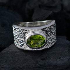 Peridot Solitaire Indian Silver Green Gemstone Essential  Art Deco Ring Jewelry