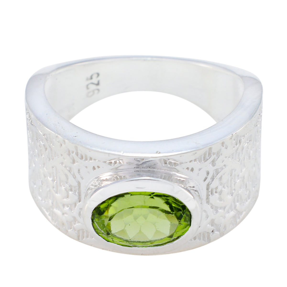 Peridot Solitaire Indian Silver Green Gemstone Essential  Art Deco Ring Jewelry メイン画像